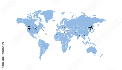 Wallpaper Mural world map, flying white airplanes routes vector illustration Torontodigital.ca