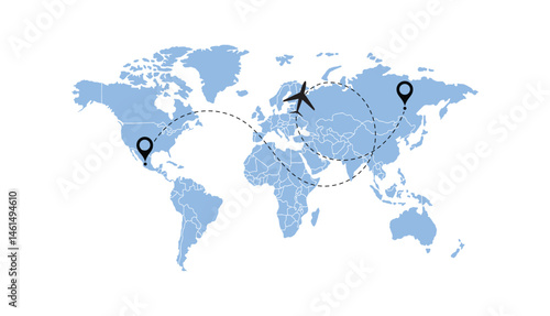 Wallpaper Mural world map, flying white airplanes routes vector illustration Torontodigital.ca