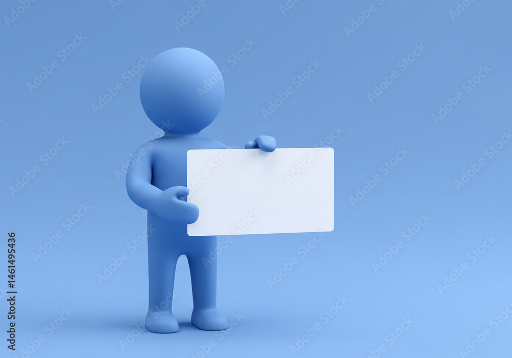 Stick Figure Holding Blank Sign on Blue Background Stick Figure Holding Blank Sign on Blue Background