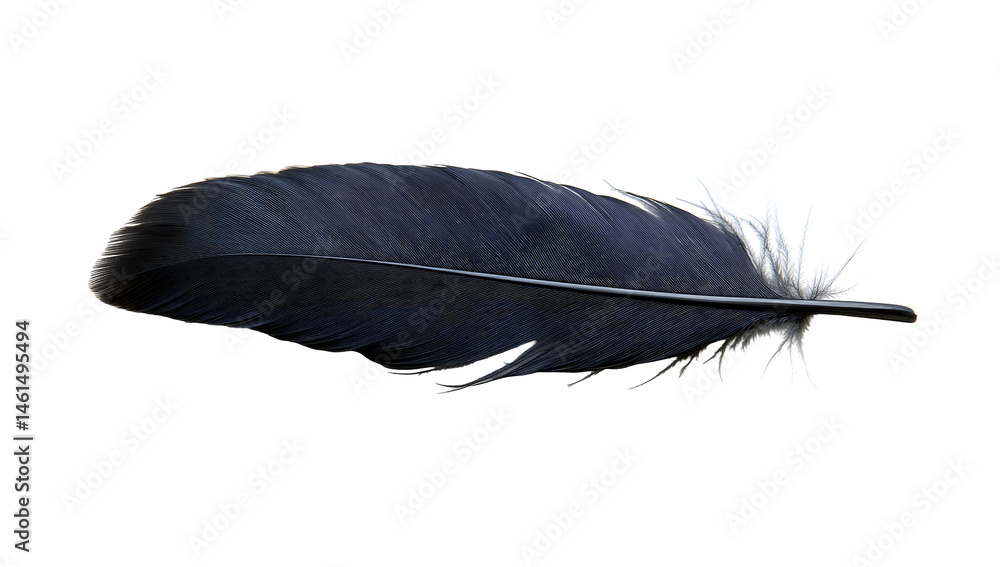 Detailed close-up of a dark-colored bird feather with a light-colored tip, showing intricate vane structure Detailed close-up of a dark-colored bird feather with a light-colored tip, showing intricate vane structure