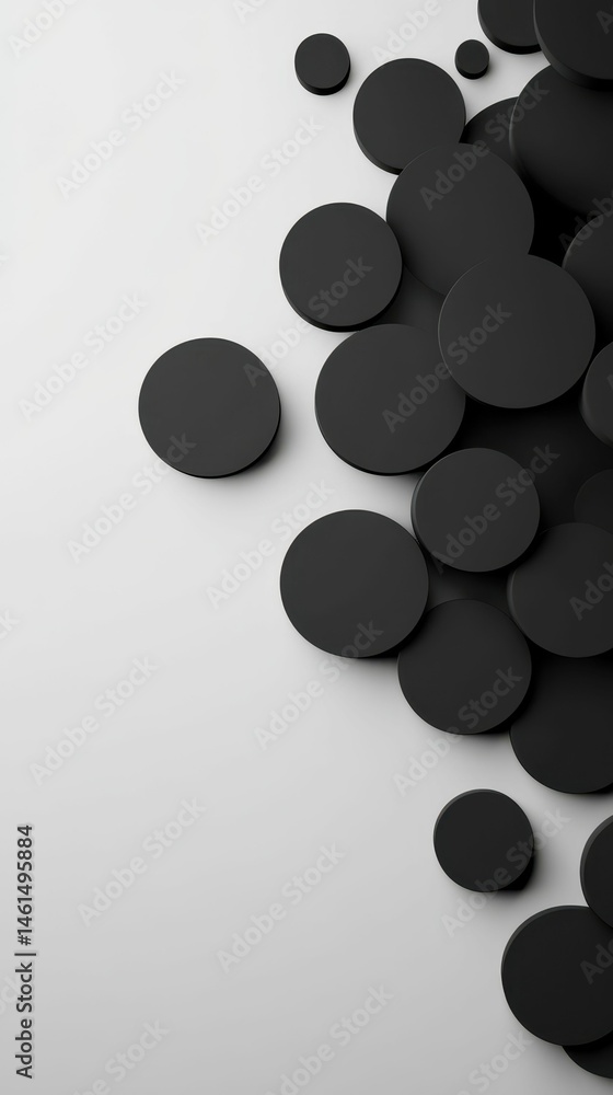 Fototapeta premium Black circles overlap on light gray background.