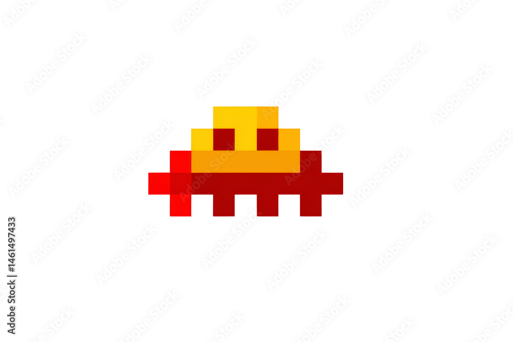 Obraz premium Pixelated alien character in vibrant colors. Png, Transparent background.
