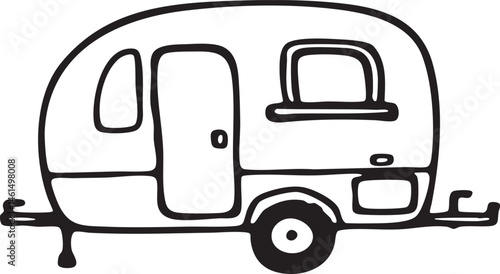A simple black and white of a vintage travel trailer.