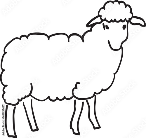 A cartoon sheep stands peacefully in a simple outline.