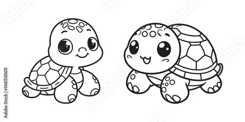 Cute turtle coloring page design for kids | Simple turtle line art set