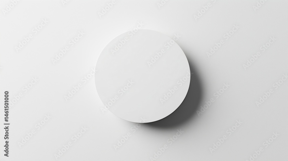 Minimalist white circular object casting soft shadow on clean white background Minimalist white circular object casting soft shadow on clean white background