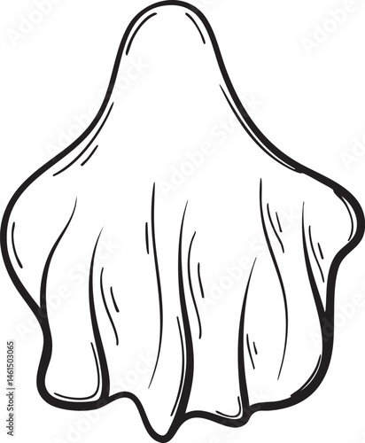 A stylized white ghost shape appears against a black background.