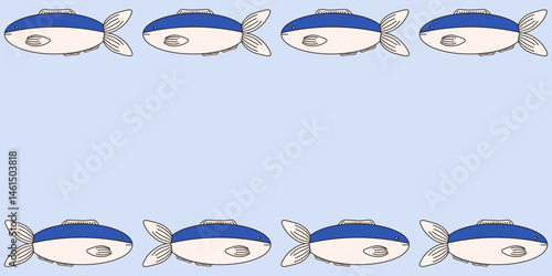 Sardines Frame with empty space for text. Seamless border vector illustration with doodle italian Sardines. EPS 10