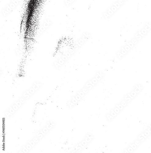 A dark speckled silhouette of a person emerges from a white background.