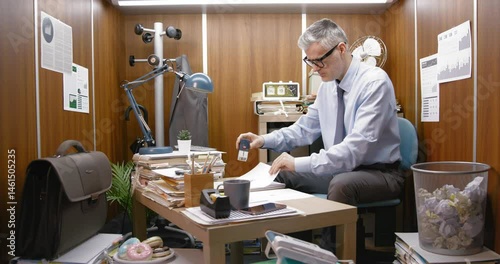 Bored office worker doing a repetitive task