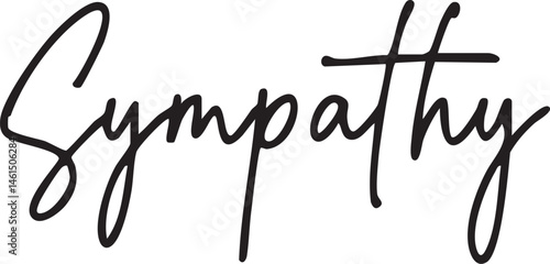 A handwritten word 'Sympathy' is presented on a white background.