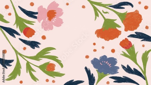 Hand-drawn flowers pattern looping seamless presentation background 