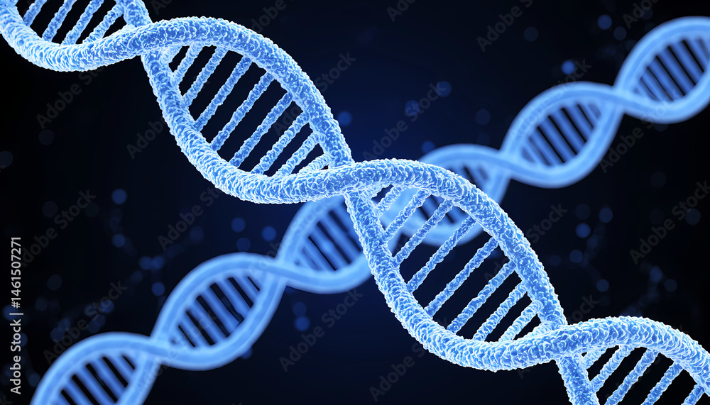 Double helix DNA with luminous blue texture on dark gradient background. The image conveys the themes of biotechnology, genetics and molecular science Double helix DNA with luminous blue texture on dark gradient background. The image conveys the themes of biotechnology, genetics and molecular science