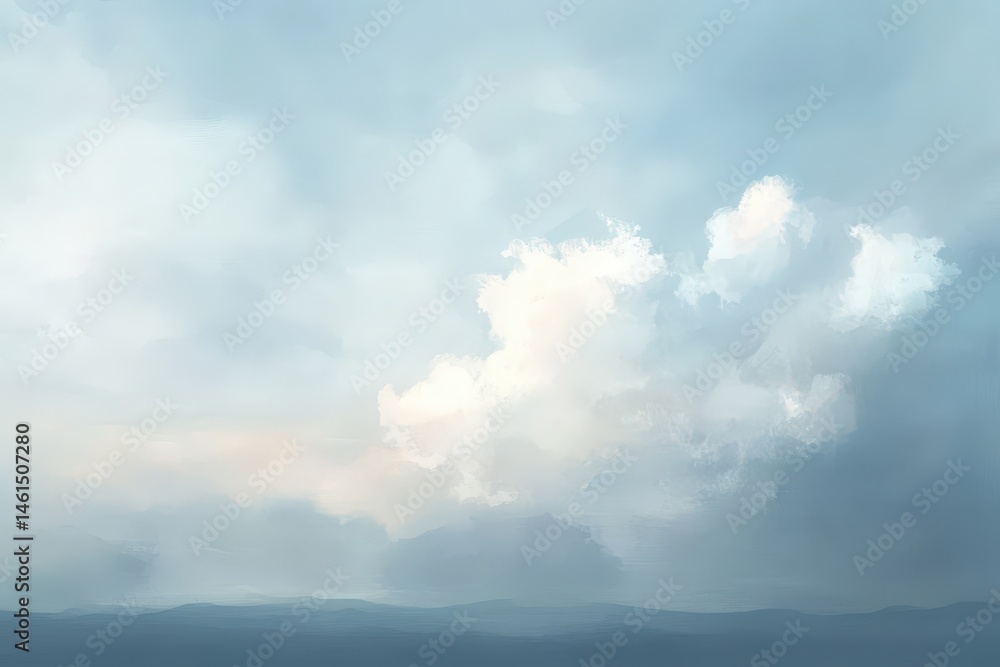 Obraz premium Soft, pale sky with cumulus clouds and horizon.