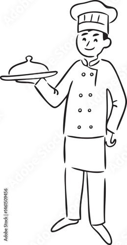 A smiling chef presents a platter of food.