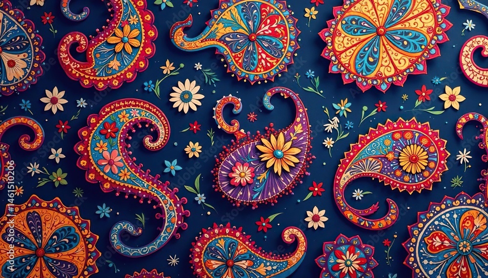 Continuous paisley design, rich color variations, high resolution , seamless, hd, vibrant