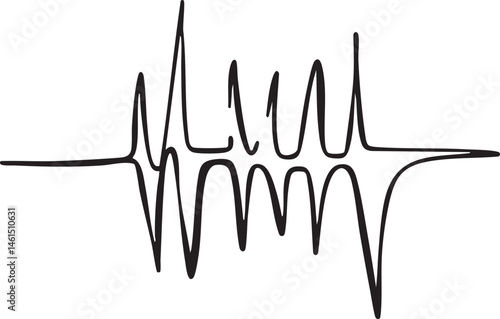 A stylized black drawing depicts a fluctuating heartbeat rhythm.