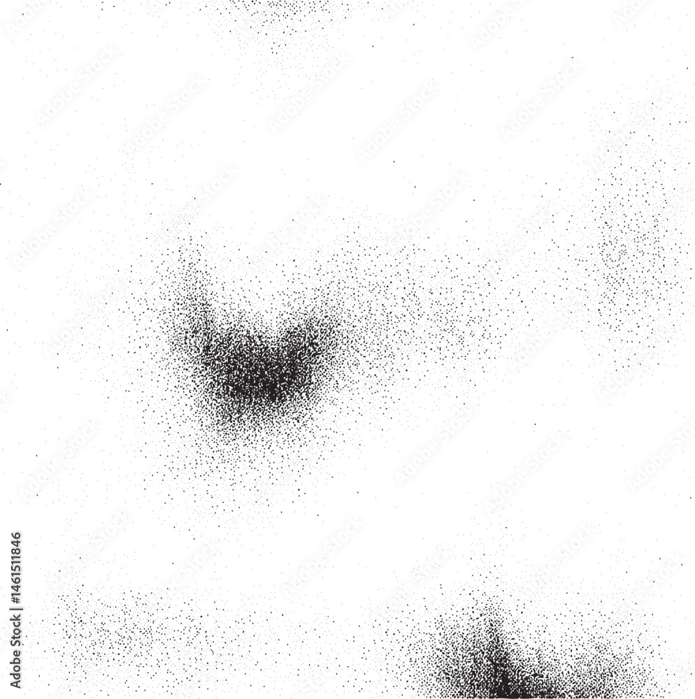 A dark textured sphere dominates a white background of scattered dots. A dark textured sphere dominates a white background of scattered dots.