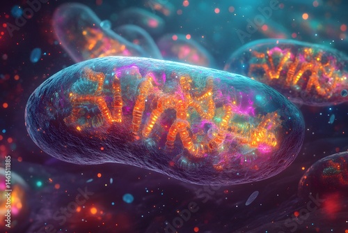 3d render of vibrant mitochondria cell structures depicting biological processes