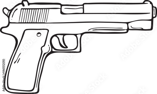 A silver handgun rests on a white surface.