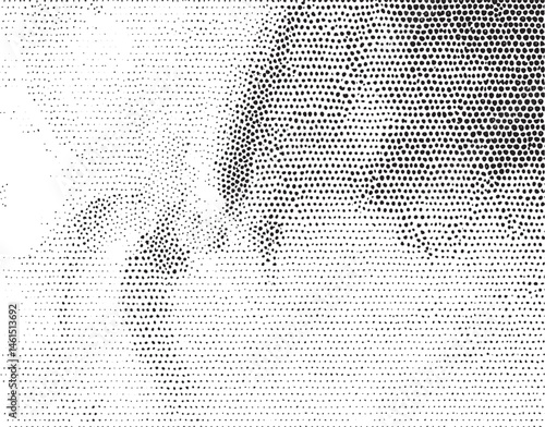 A grayscale portrait of a woman's face emerges from dense scattered dots.