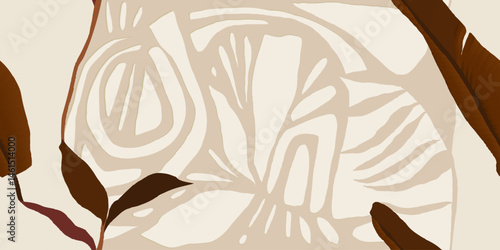 Botanical ethnic abstract shapes pattern. Collage contemporary unique print. Fashionable template for design.