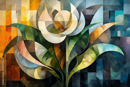 Abstract floral composition in geometric style.
