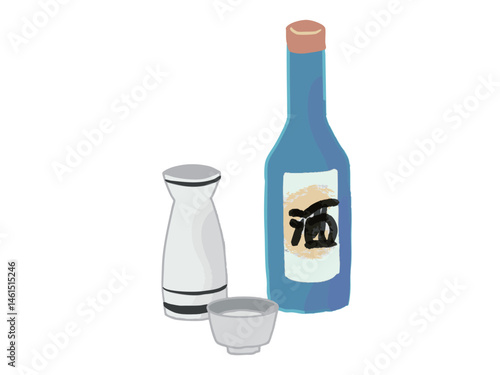 Illustration of a Japanese sake bottle and sake bottle