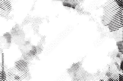 A dynamic black and white abstract of scattered dots creates a sense of movement.
