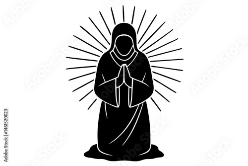 Silhouette of a man kneeling in prayer black on white background, silhouette, man, kneeling, prayer, praying, hands pressed, worship, religion, religious, faith, spirituality, spiritual, hope, belief