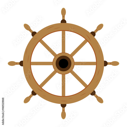 Classic wooden ship wheel marine steering helm isolated on white background