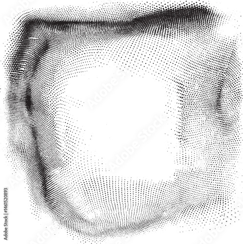 A grayscale abstract face is enveloped by a dense network of tiny dots.