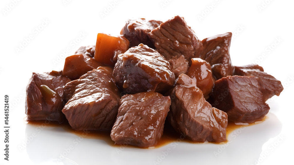 Beef meat stewed, goulash isolated on white background Beef meat stewed, goulash isolated on white background