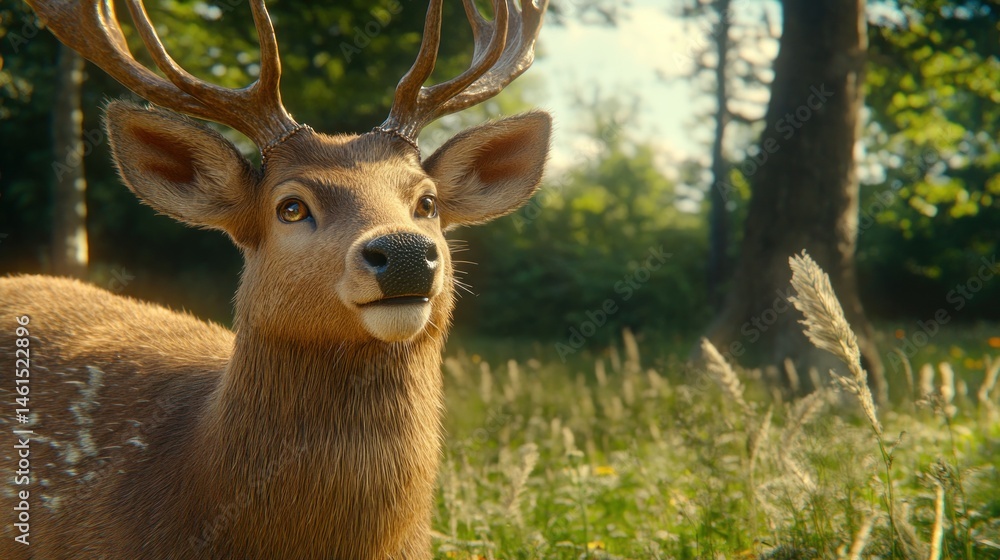 Obraz premium Forest Deer in Sunlight