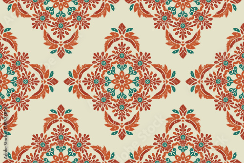 Vector damask seamless pattern background. Elegant luxury texture for wallpapers and decoration.Motifs Ikat floral embroidery.Ethnic oriental pattern traditional.Geometric flower folklore ornaments.