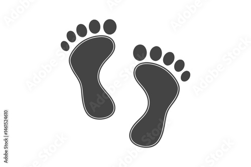 Footprints isolated on transparent background, gray and outlined in white