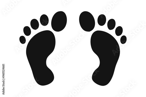 Black footprints isolated on transparent background, vector illustration