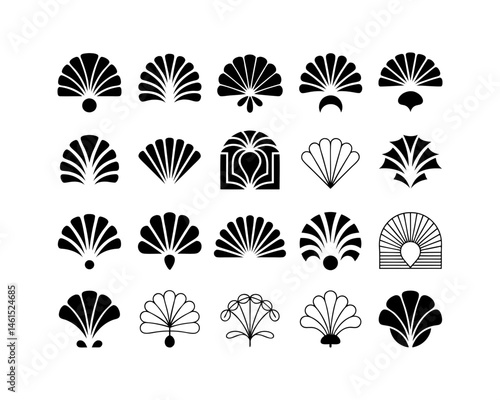 Art deco fan designs collection isolated on transparent background