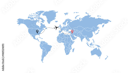 Wallpaper Mural world map, flying white airplanes routes vector illustration Torontodigital.ca