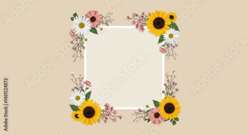 Floral border frame design with various flowers.