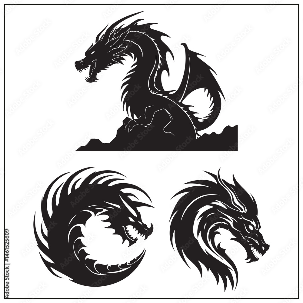 Fototapeta premium silhouette of a dragon ball set clipart