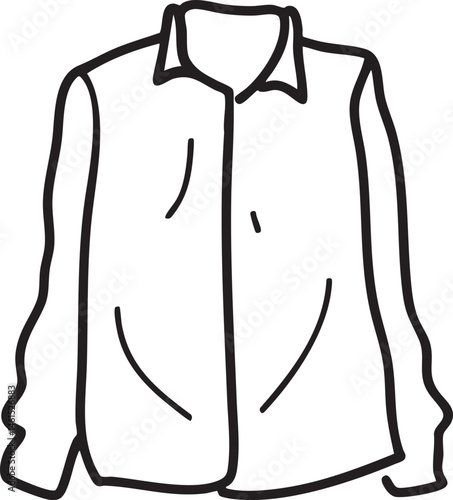 A simple outlined shirt stands upright against a white background.