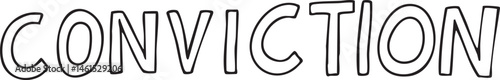 A stark black-and-white displays the word 'Conviction' in bold capital letters.