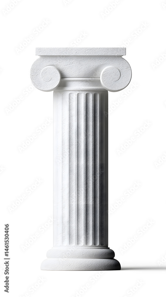 Ancient greek Classical white column with intricate Ionic isolated on white background Ancient greek Classical white column with intricate Ionic isolated on white background