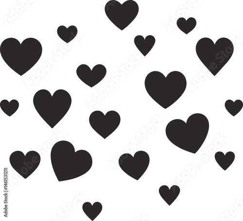 Black hearts scattered on white background Valentine's Day love romance