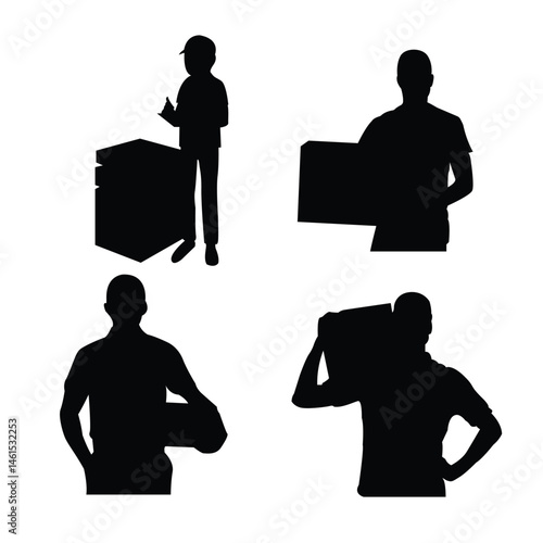 Delivery Workers Silhouette Vector Icons Set