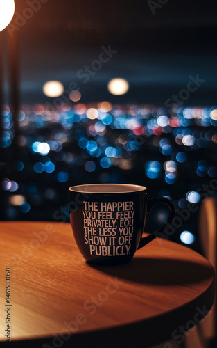 Motivational Mug with City Lights Background
