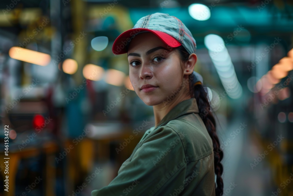Portrait of a young adult hispanic female Assembly Line Worker Portrait of a young adult hispanic female Assembly Line Worker