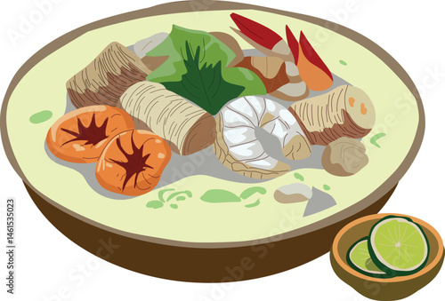 Seafood and Taro Stew- hearty stew made with local fish ,shellfish,taro and coconut milk