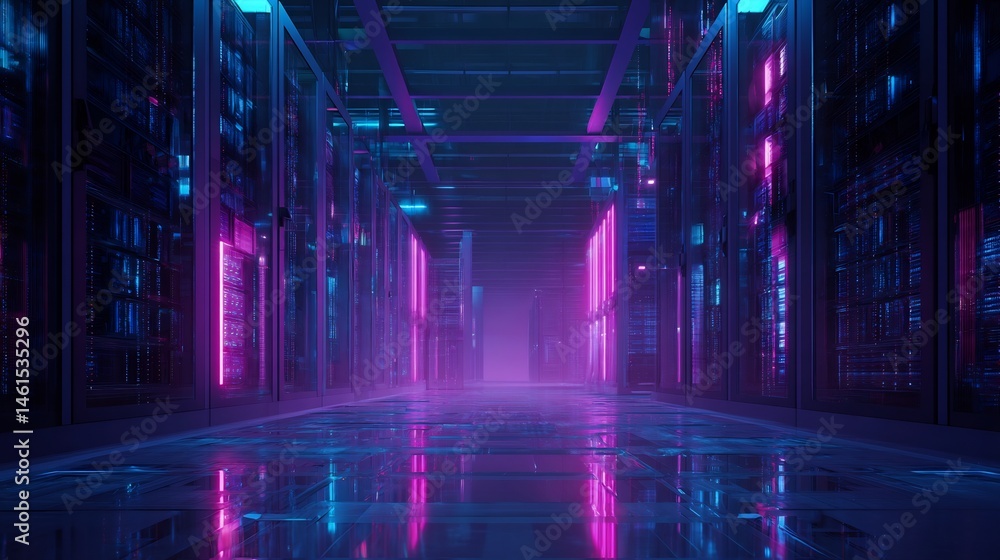 custom made wallpaper toronto digitalCyberpunk-Infused Data Center: Servers Glowing in Neon Hues of Blue and Magenta